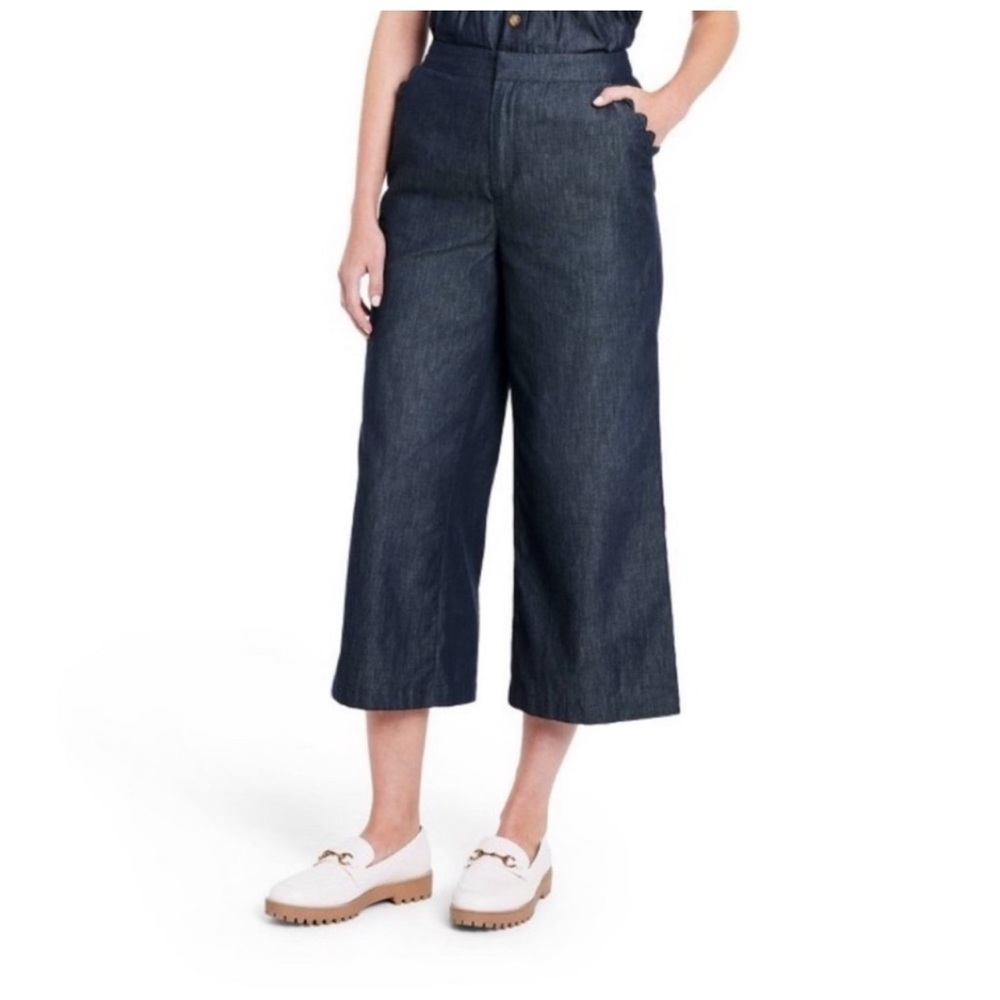 Kika Vargas X Target Collab Wide Leg Indigo Cotton Chambray Cropped Pants
